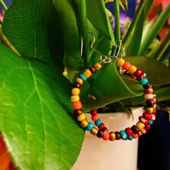 Handmade Colourful Beaded Hoops - Picture 2 of 5